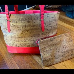 Anne Klein Cork and Coral Purse & Pouch - NWOT